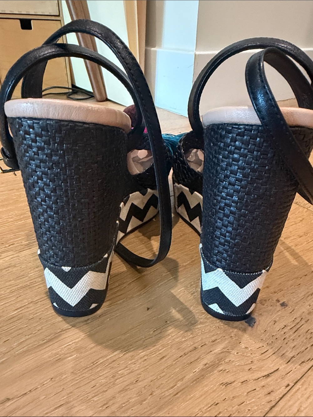 Kate Spade Women’s Black Woven Wedge Sandals with Multicolor Tassels - Picture 2 of 5